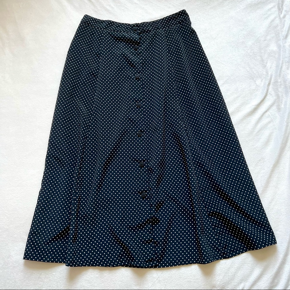 Vintage Polka Dot Midi Black and White Skirt with Elastic Waist